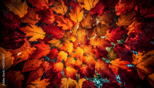 Vibrant autumn colors adorn the forest floor in November backdrop generated by AI