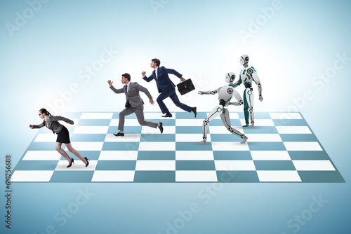 Concept of chess played by humans versus robots © Elnur