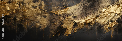 Dark wall texture with golden paint, banner, generative AI