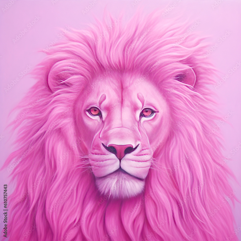 A pink animal king. Pastel pink background. Illustration. Generative AI