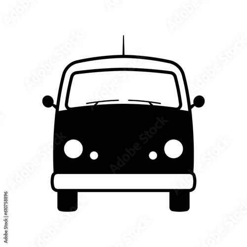 Minibus icon. Camper, minivan, van. Black contour linear silhouette. Front view. Editable strokes. Vector simple flat graphic illustration. Isolated object on a white background. Isolate.
