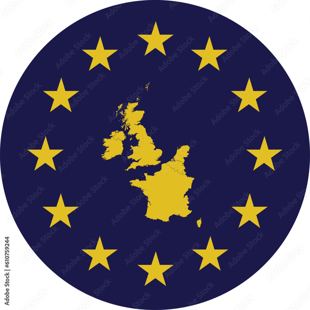 Badge of Yellow Map of West Europe countries in colors of EU flag Badge of Yellow Map of West Europe countries in colors of EU flag
