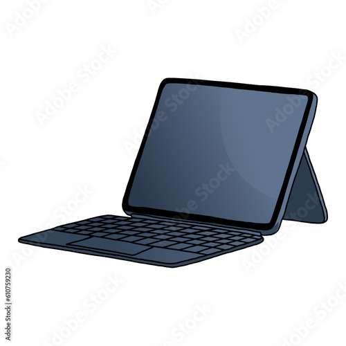 Tablet Computer Mobile Stand Blank Screen Drawing Doodle Art Vector