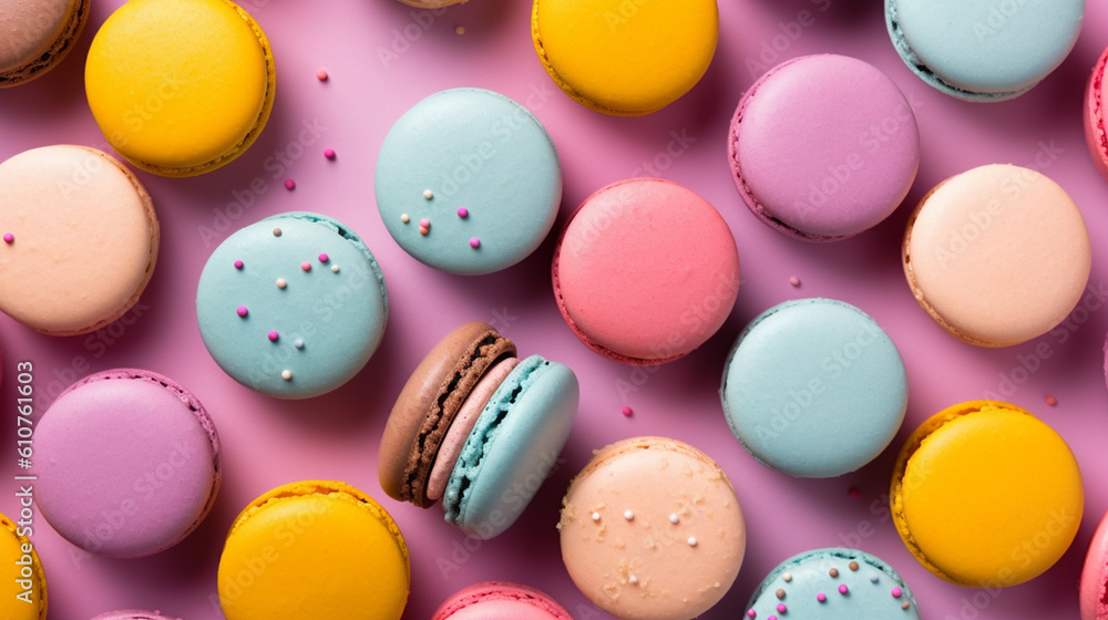 Flat lay of colorful macarons. IA generative. Flat lay of colorful macarons. IA generative.