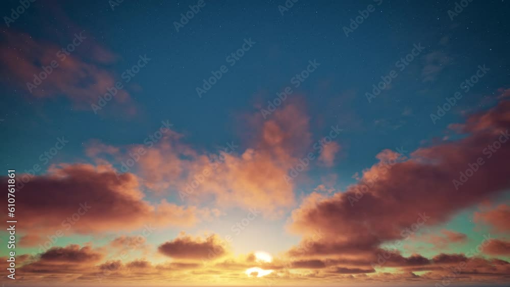 Timelapse of golden clouds on the blue starry sky and sun in the morning. Cloudy sky. Beautiful cloudscape 4k Timelapse of golden clouds on the blue starry sky and sun in the morning. Cloudy sky. Beautiful cloudscape 4k