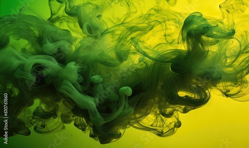  a green liquid is floating in the air on a yellow background with green and yellow colors in the air and a green and yellow background. generative ai