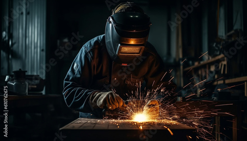 Men in protective workwear welding metal with expertise in steel industry generated by AI