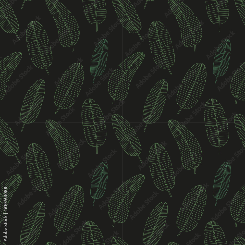 Vector banana leaves pattern on black background. Hand drawn banana leaf seamless pattern Vector banana leaves pattern on black background. Hand drawn banana leaf seamless pattern