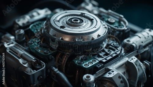 Wallpaper Mural Metallic machinery part of an old car engine in workshop generated by AI Torontodigital.ca