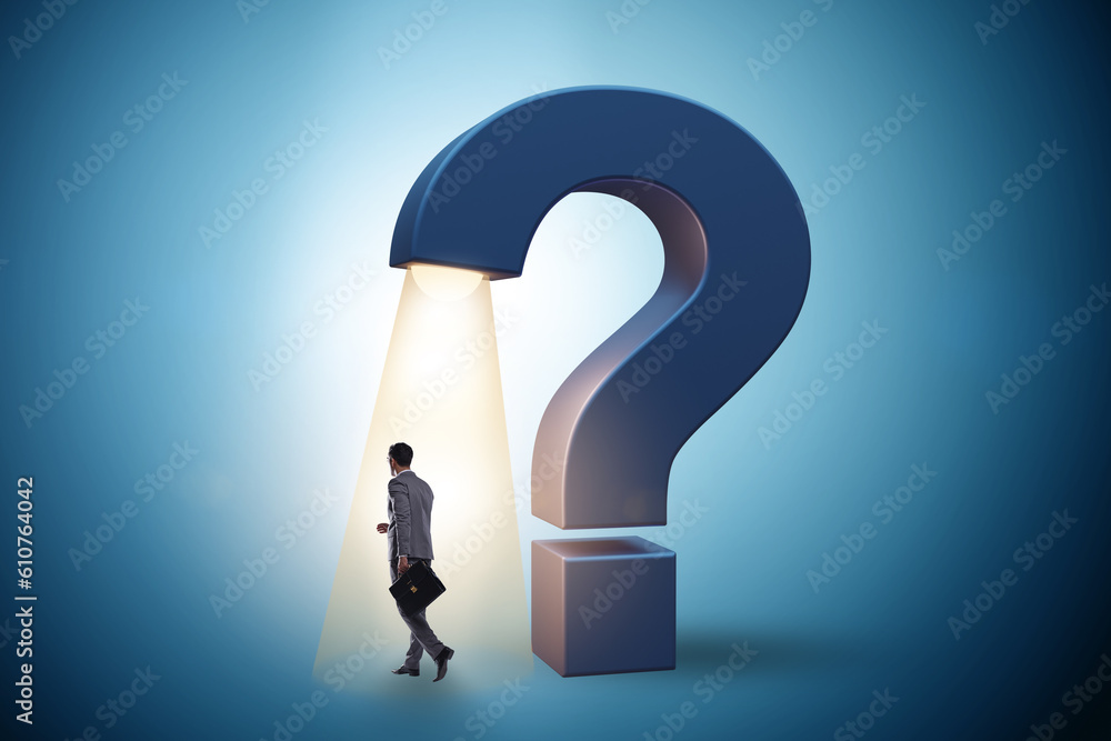Concept with question mark and businessman Concept with question mark and businessman