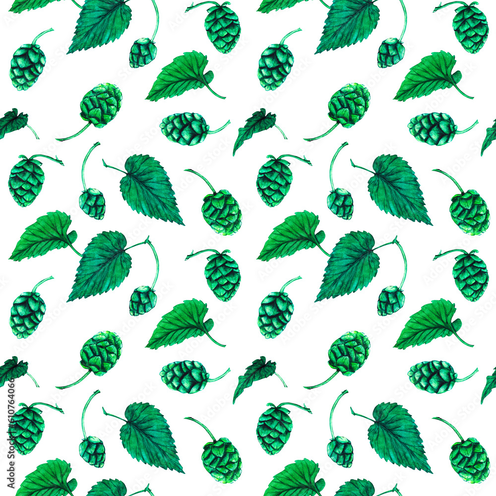Fresh green hop seamless pattern. Watercolor hand drawn illustration for Octoberfest. Sketch on on a transparent background for ornament or any design Fresh green hop seamless pattern. Watercolor hand drawn illustration for Octoberfest. Sketch on on a transparent background for ornament or any design