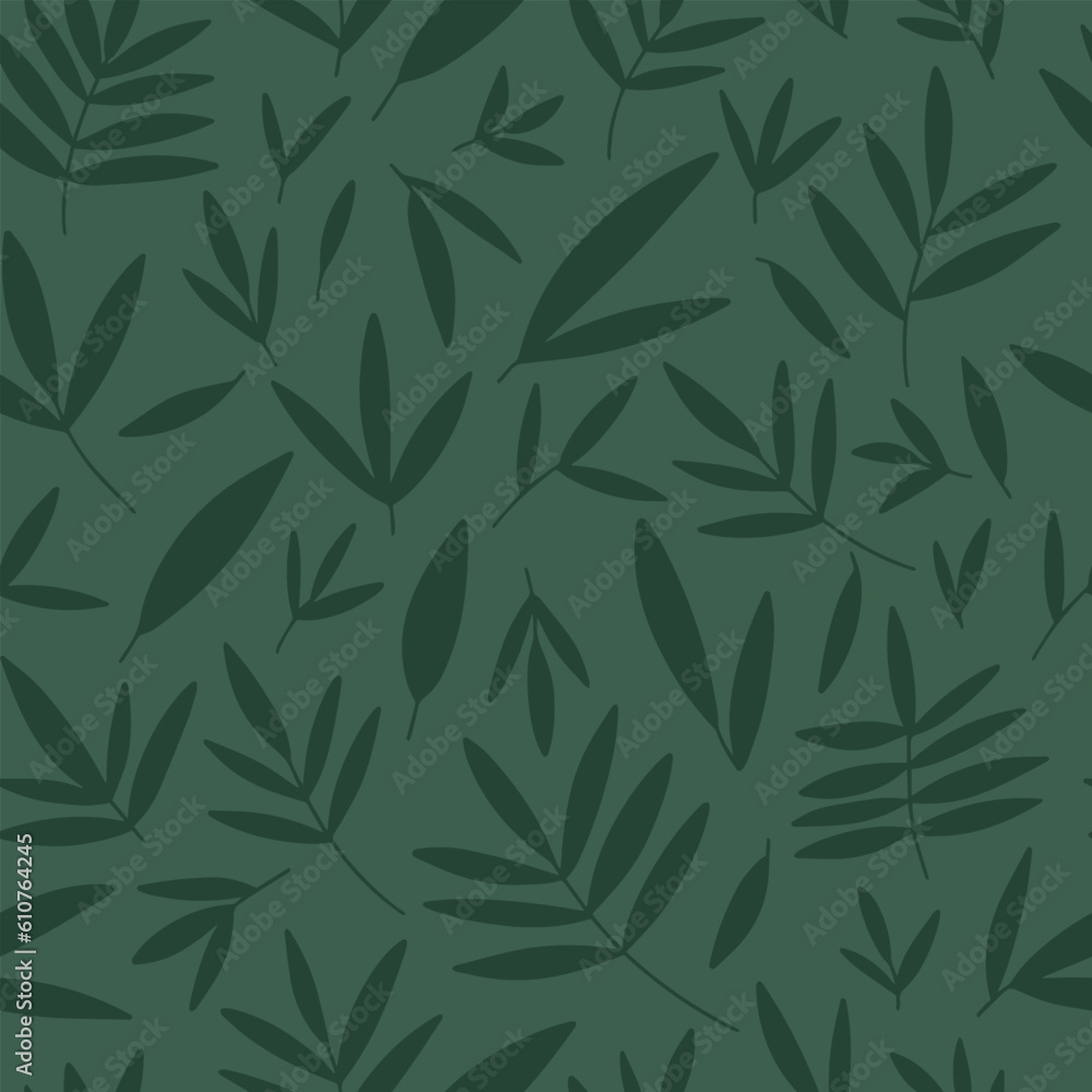 Fototapeta premium Green leaves seamless pattern. Hand drawn different leaves background