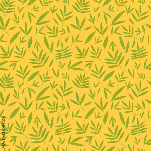 Fototapeta Naklejka Na Ścianę i Meble -  Vector leafy seamless pattern. Different leaves on yellow background