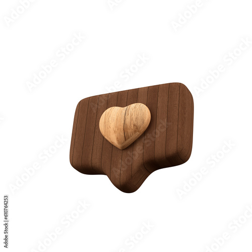 Ícone de reação de madeira com coração no meio