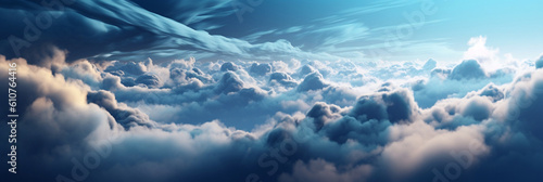 ethereal cloudscape in shades of blue, banner, generative AI