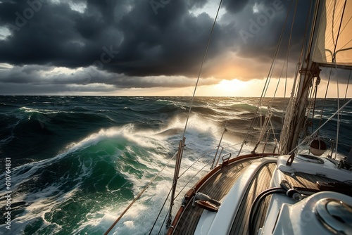 storm front in the open sea view from the yacht - Generative AI
