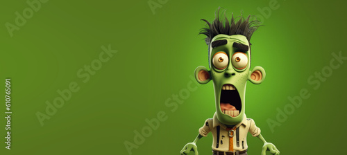 Cartoon Halloween Monster on a Green background with Space for Copy. Generative AI