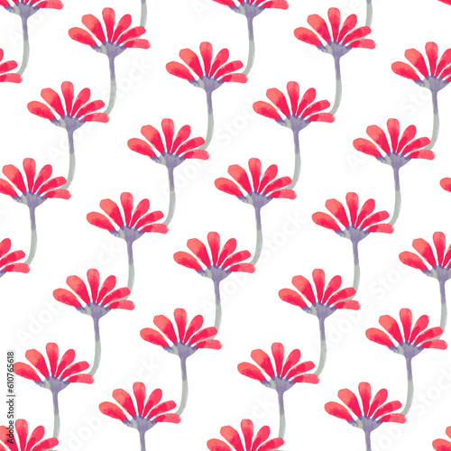 Seamless pattern with watercolor red flowers. Easy floral print. 