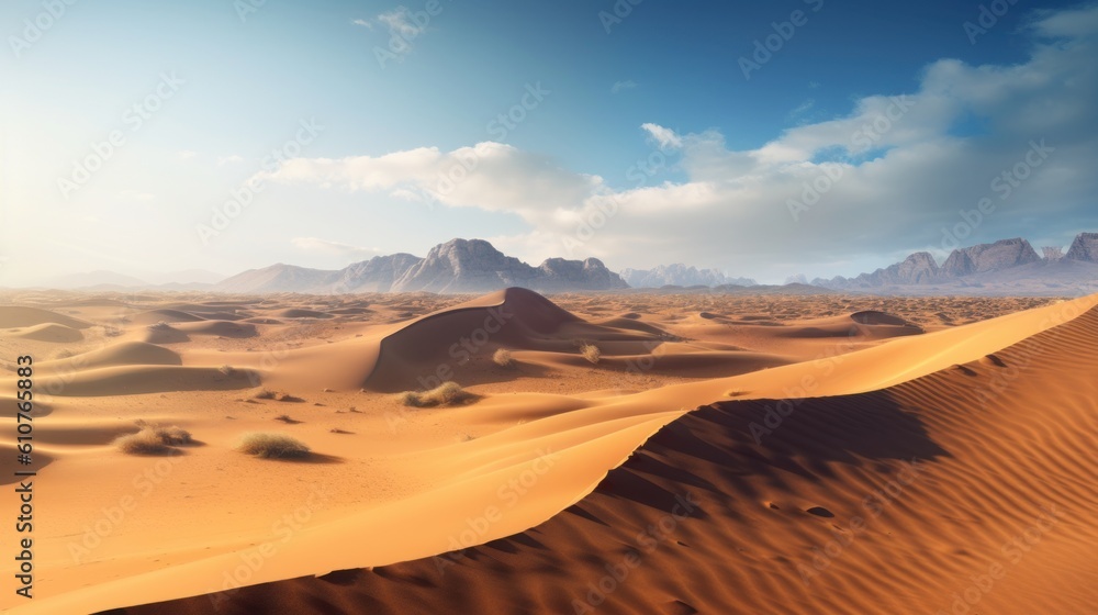 Vast desert landscape with shifting sand dunes, mysterious rock formations, and a sense of solitude and mystery Vast desert landscape with shifting sand dunes, mysterious rock formations, and a sense of solitude and mystery