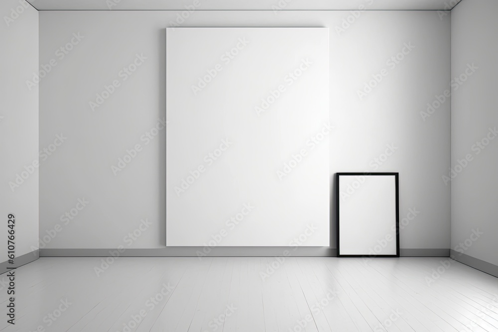 empty room with minimalist design and contrasting black door. Generative AI empty room with minimalist design and contrasting black door. Generative AI