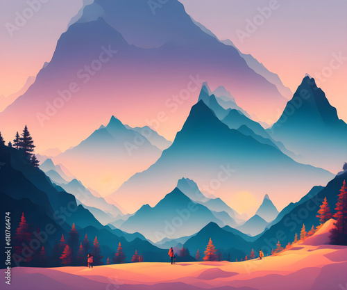 A hiker going to the mountain hit the sunset with Generative AI technology   © Chunyaphat