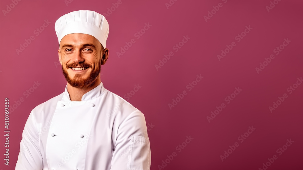 Portrait of smiling english male chef, on a solid background, copy space, mockup, a fictional AI-generated person, Generative AI
Portrait of smiling english male chef, on a solid background, copy space, mockup, a fictional AI-generated person, Generative AI