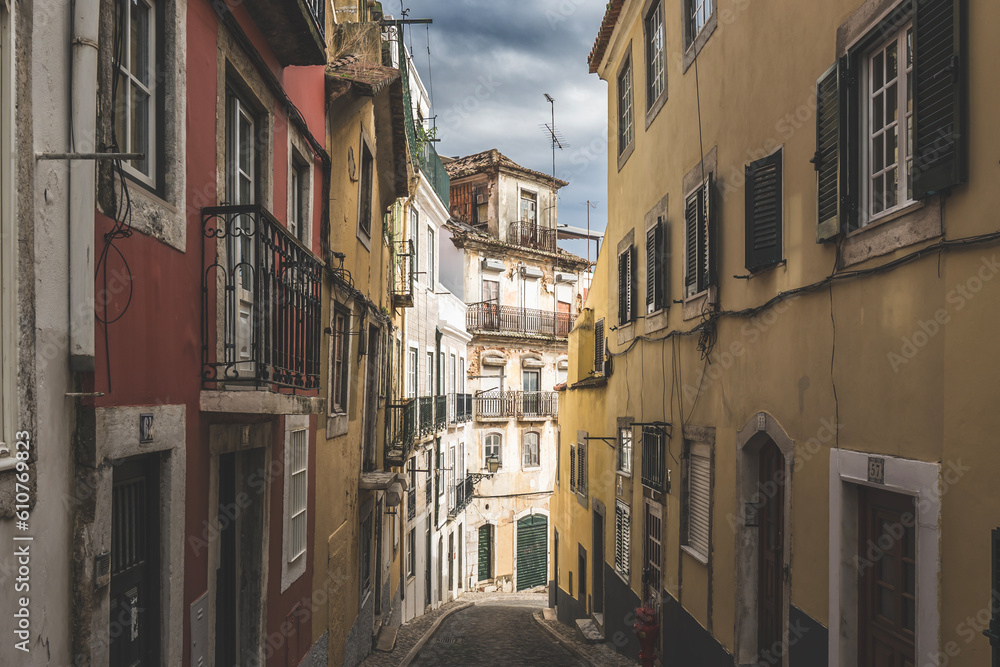 View of historic apartment buildings in Lisbon, Portugal