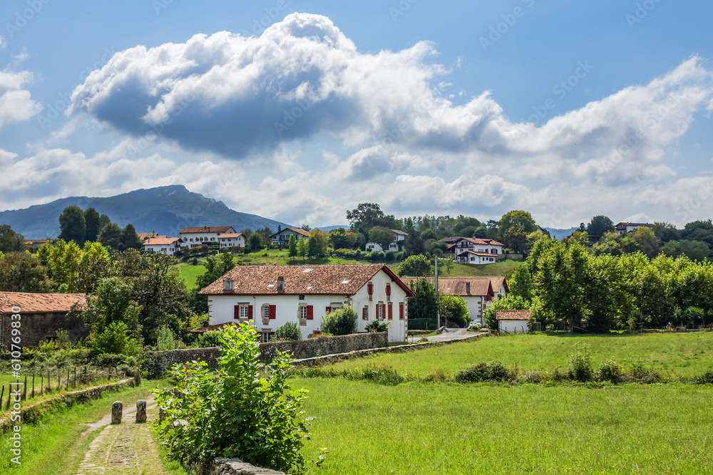 Beautiful villages Surroundings of Sare. Sare - basque village, listed as Most Beautiful Villages of France. Pays Basque, Pyrenees Atlantiques, France.