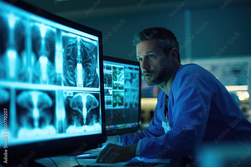 A doctor looking at a x-ray exam - Illustration created with generative ai