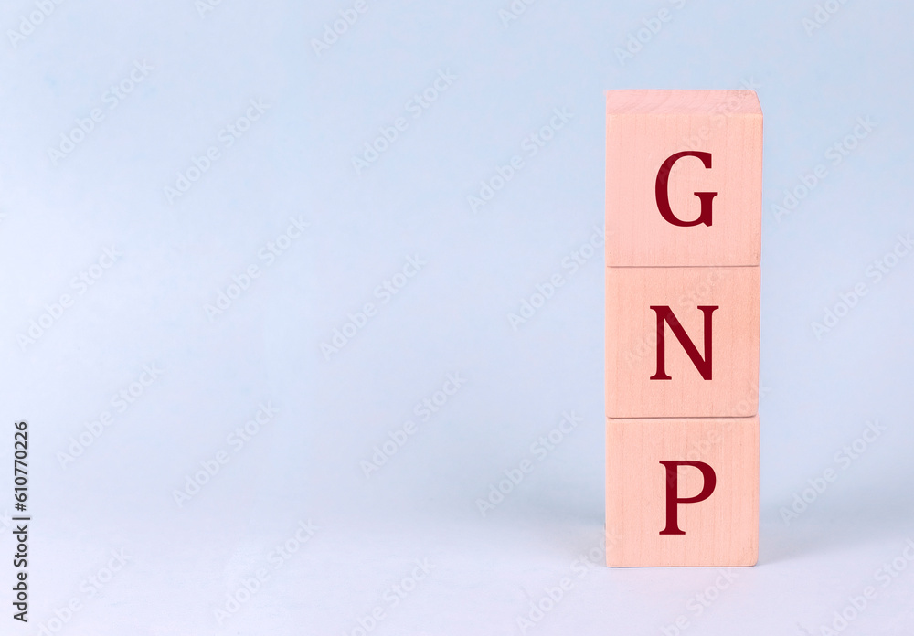 GNP on wooden cubes on a blue background GNP on wooden cubes on a blue background