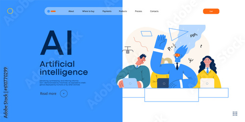 Artificial intelligence illustration. Studies -modern flat vector concept illustration of a group of students in the class. AI metaphor, advantage, superiority and dominance concept