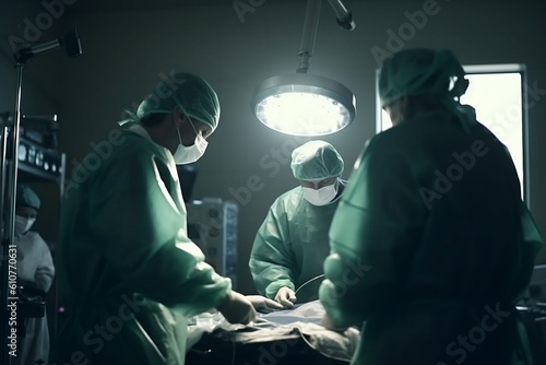 Surgeons perform an important operation in operating room. Ai generative