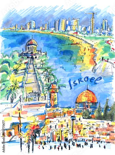 Israel Landmarks Marker Drawing