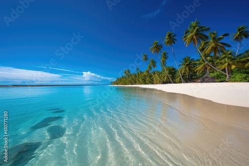 Summer landscape, palm trees and blue calm sea. Generative AI © YouraPechkin