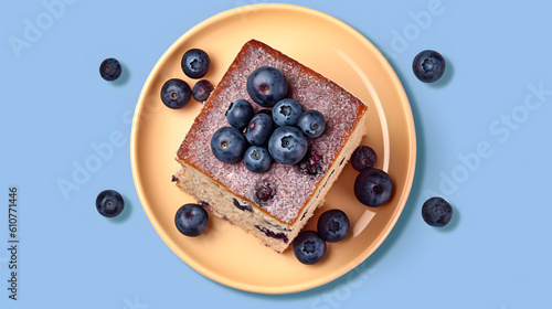 Blueberry cake on pastel background