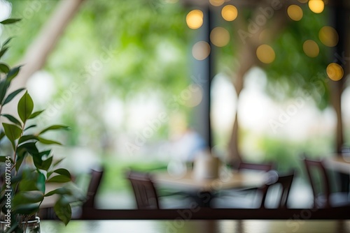 Background texture with abstract blur bokeh at a restaurant. Generative AI
