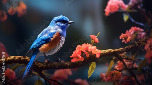 Bluebird perched on a flowering plant