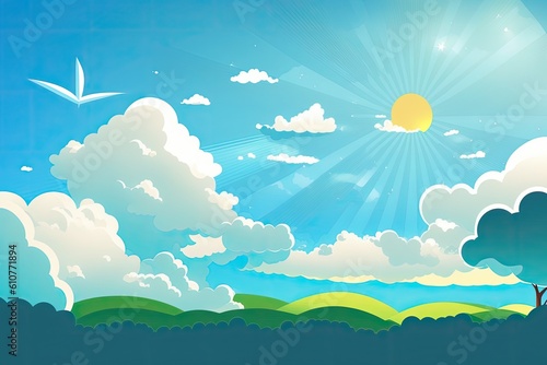 Background with nice weather. A cloudy blue sky. Generative AI