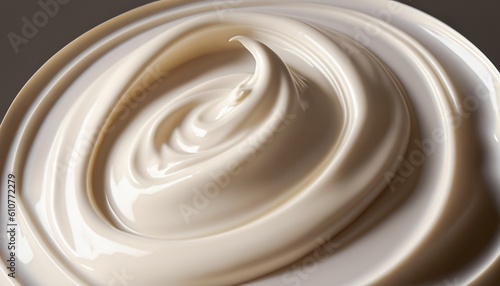 Creamy smooth texture of cosmetic product, swirling background of a white cream, Generative AI