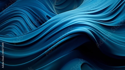 Rhythmic Azure Waves: An Abstract Exploration of Sculptural Aesthetics and Surreal 3D Landscapes on Shaped Canvas, Echoing Abstraction-Création Principles