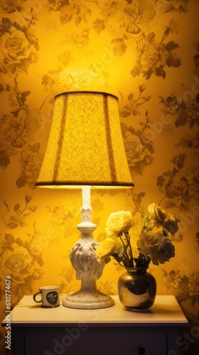 yellow lamp on the table