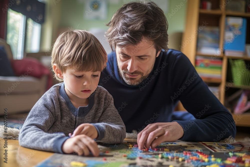 Father and Son Engaging in Intellectual Pursuits. Generative AI Father and Son Engaging in Intellectual Pursuits. Generative AI