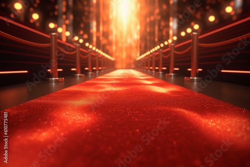 Glowing light enhances the allure of an empty red carpet runway Generative AI