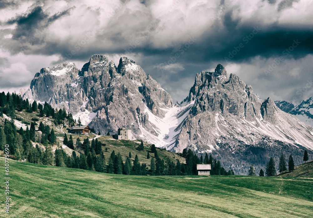 Summer landscape in the Dolomites near Durrenstein mountain, Italy, Europe