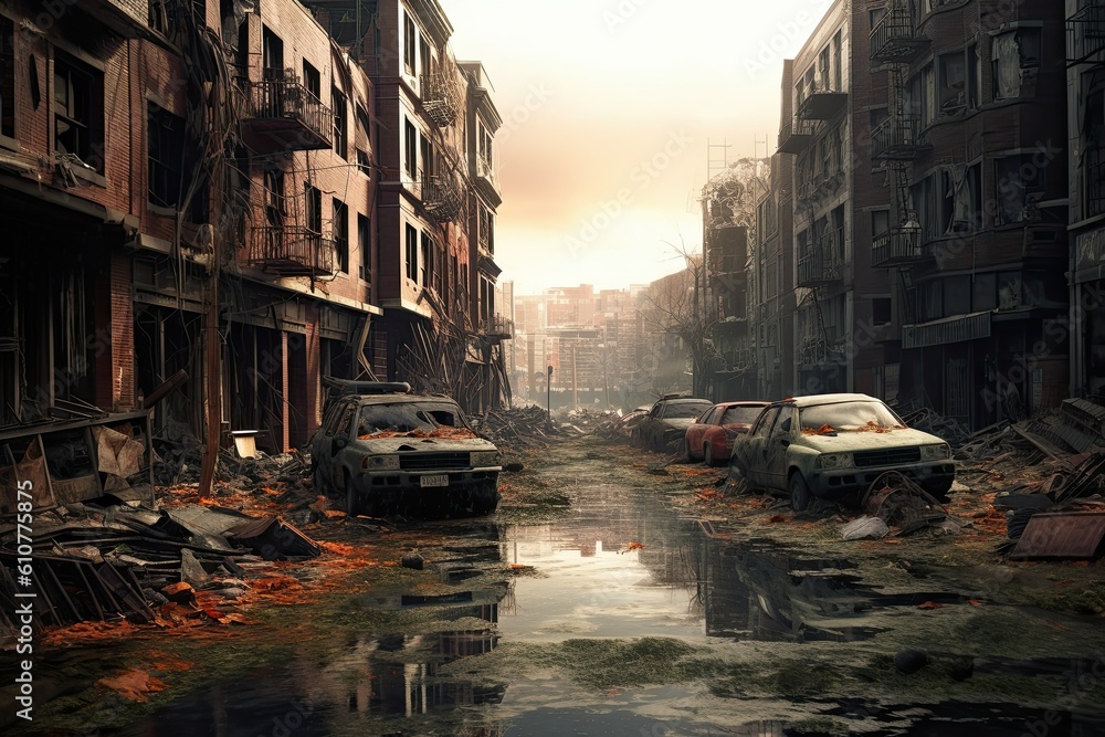 Ruined City After The Apocalypse War Generative Ai Stock Illustration 