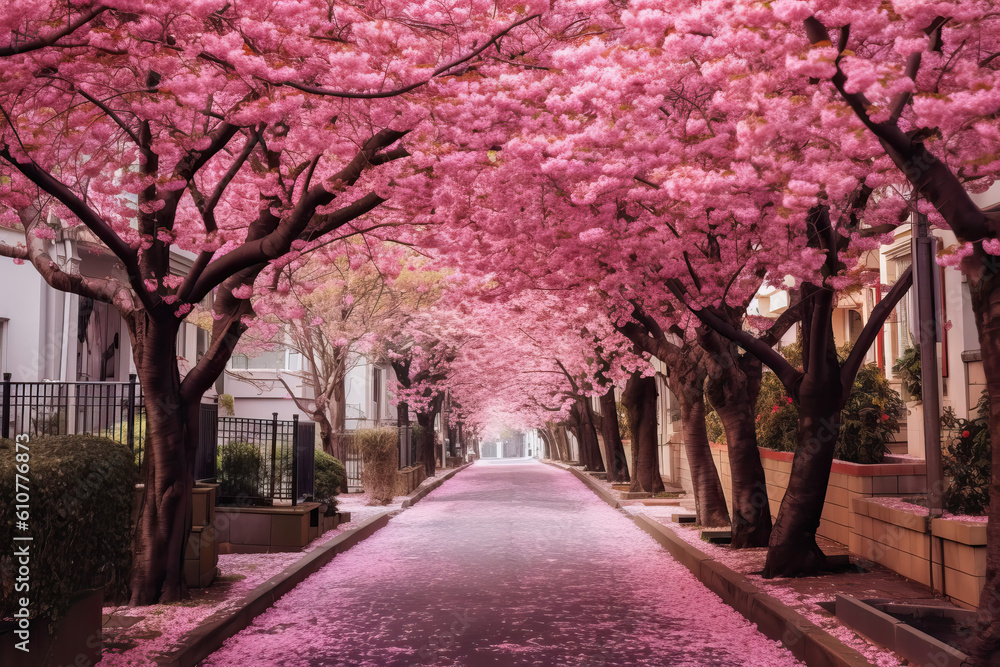 Beautiful blooming alley in spring in pink. Beautiful blooming alley in spring in pink.