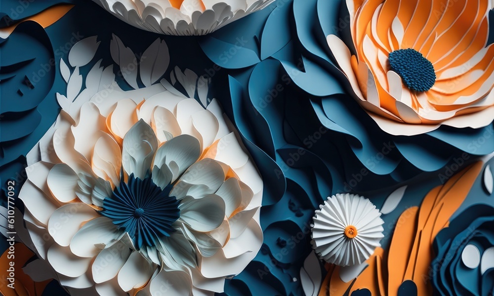 An abstract picture made of paper flowers, in the style of colorful woodcarvings An abstract picture made of paper flowers, in the style of colorful woodcarvings