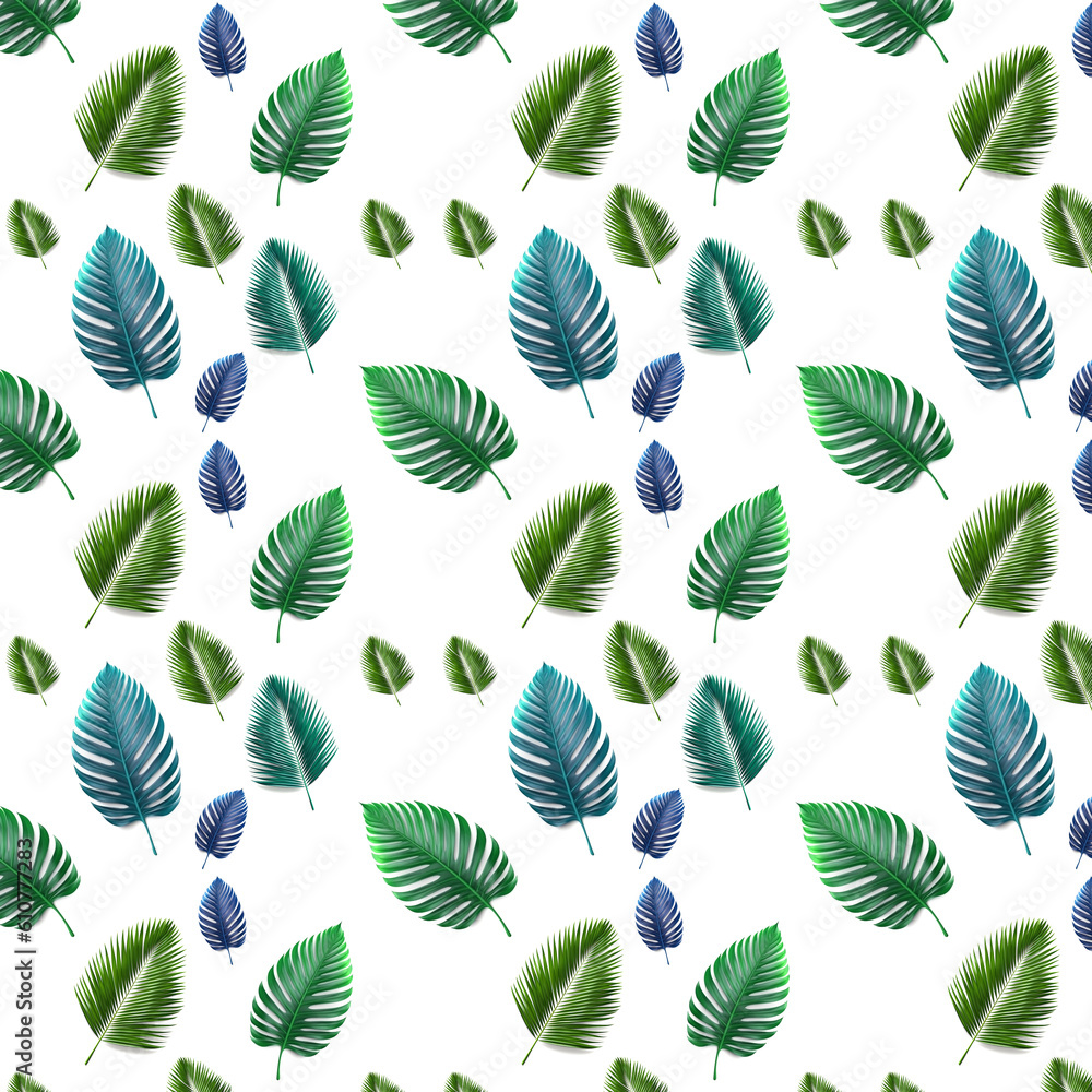 Seamless palm leaves pattern for summer-themed  prints, AI-assisted creation