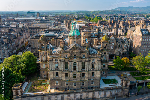 Aerial View of the Museum on the Mound in Edinburgh Scotland Looking towards Old Town