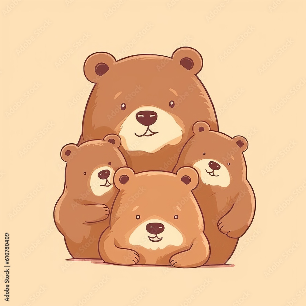 The bear hugs the little cubs. Festive theme, Concept: Poster for a children's room. Baby print for nursery. The design can be used for fashion t-shirt, greeting card. illustration, Generative ai The bear hugs the little cubs. Festive theme, Concept: Poster for a children's room. Baby print for nursery. The design can be used for fashion t-shirt, greeting card. illustration, Generative ai